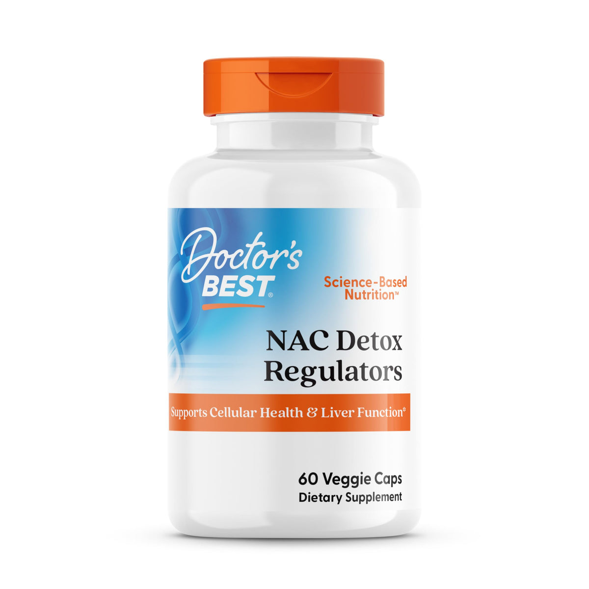 Doctor's Best NAC Detox Regulators bottle closeup offering convenient daily antioxidant support