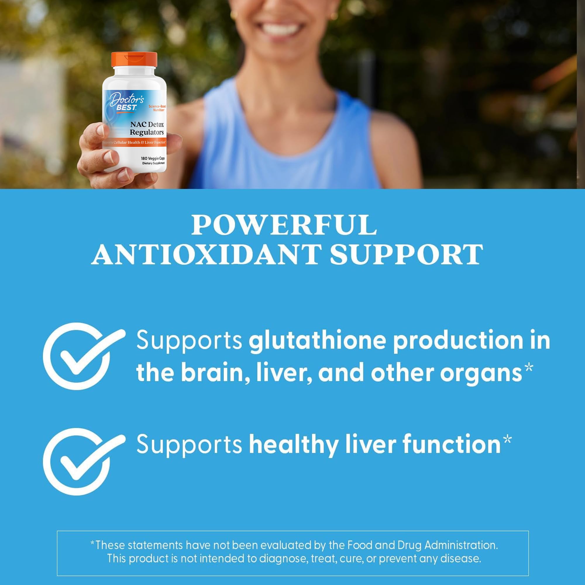 Doctor's Best NAC Detox Regulators daily-dose setup with glass of water
