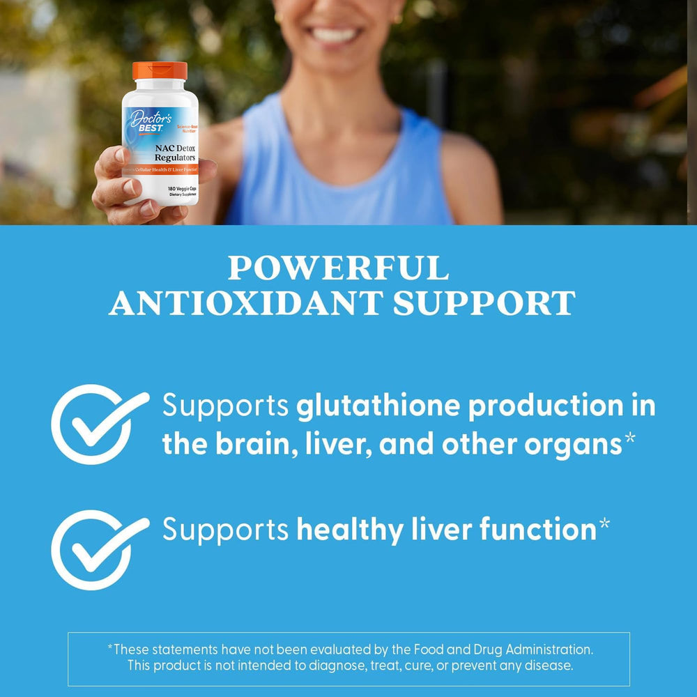 Doctor's Best NAC Detox Regulators daily-dose setup with glass of water