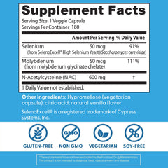Doctor's Best NAC Detox Regulators label close-up with selenium and molybdenum ingredients