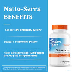 Doctor's Best Natto Serra capsules closeup showing vegan enzyme capsules.