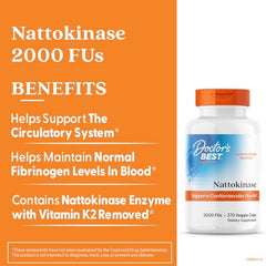 Doctor's Best nattokinase label highlights 2000 FU per serving for potency.