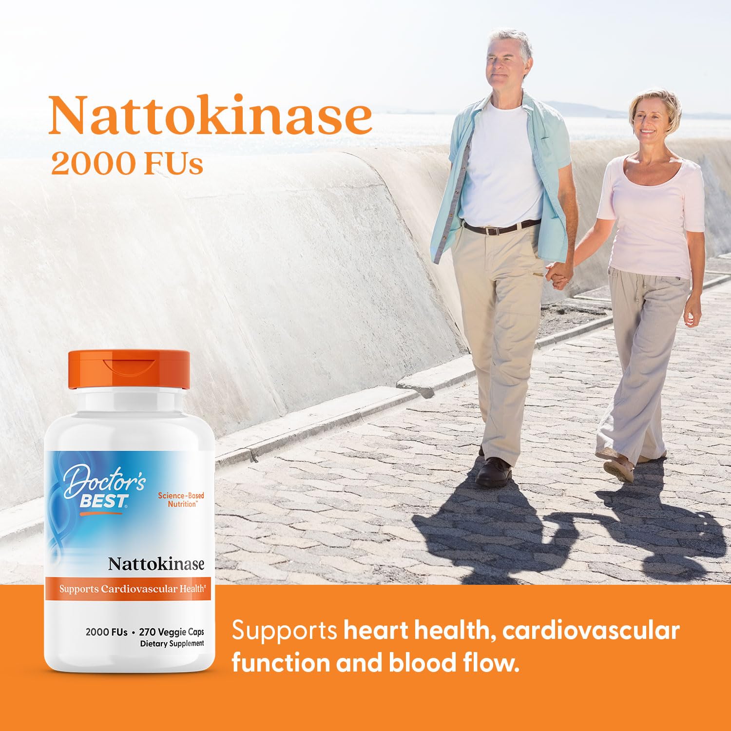 Doctor's Best nattokinase packaging emphasizes non-GMO formulation.