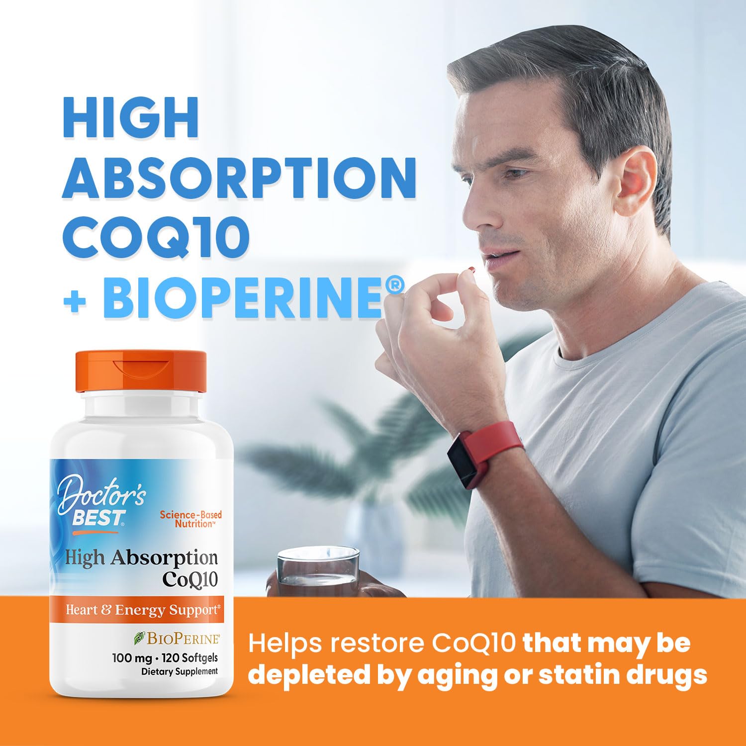 Doctor's Best naturally fermented CoQ10 graphic highlighting quality ingredients.