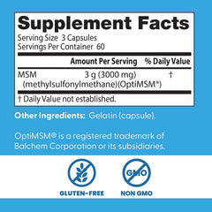 Doctor's Best OptiMSM capsules detail emphasizing gluten-free and non-GMO features