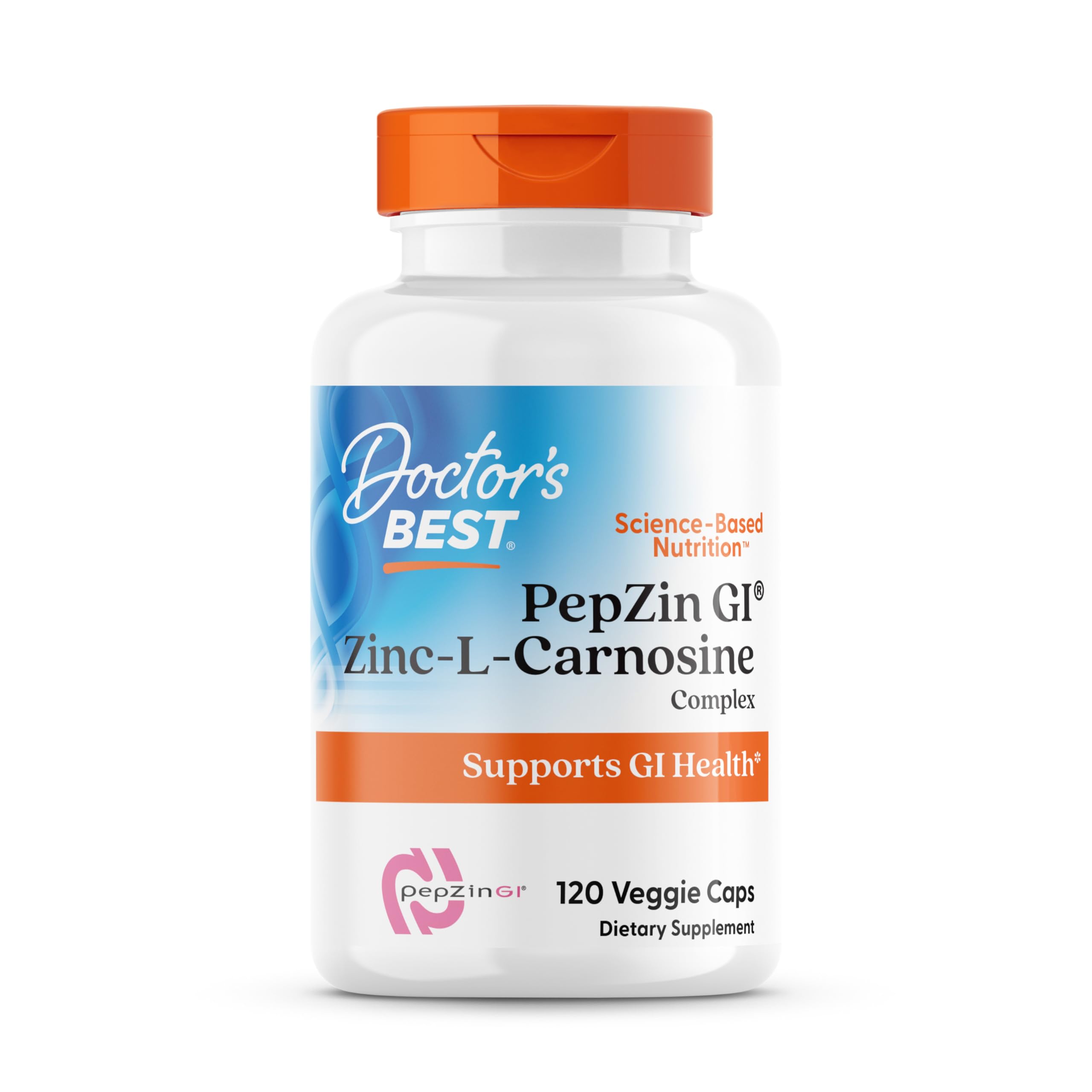 Doctor's Best PepZin GI bottle front view for gut comfort