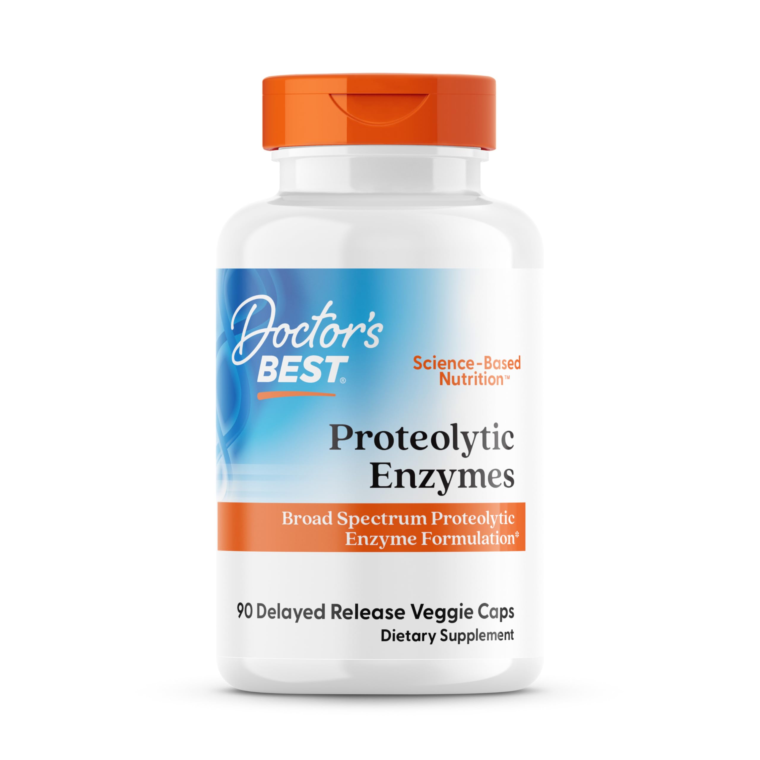 Doctor's Best proteolytic enzymes bottle promotes digestive wellness and nutrient absorption.