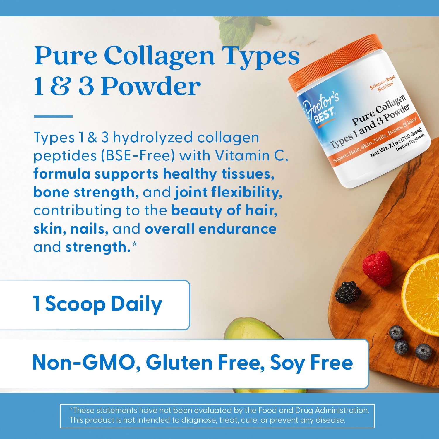 Doctor's Best Pure Collagen Types 1 & 3 nutrition facts panel for informed use.