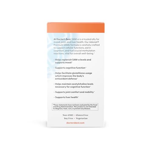 Vegan packaging for Doctor's Best SAM-e 400 mg tablets.