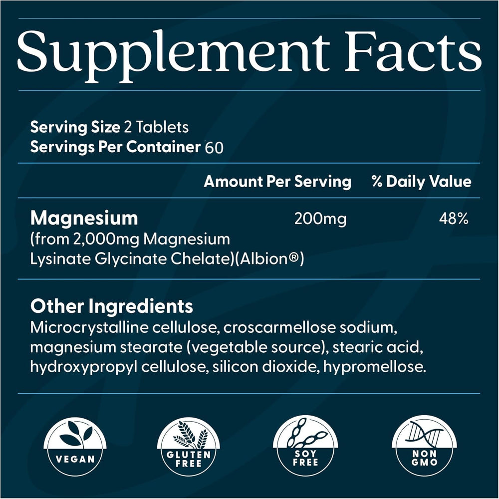 Close-up of Doctor's Best magnesium glycinate lysinate tablets