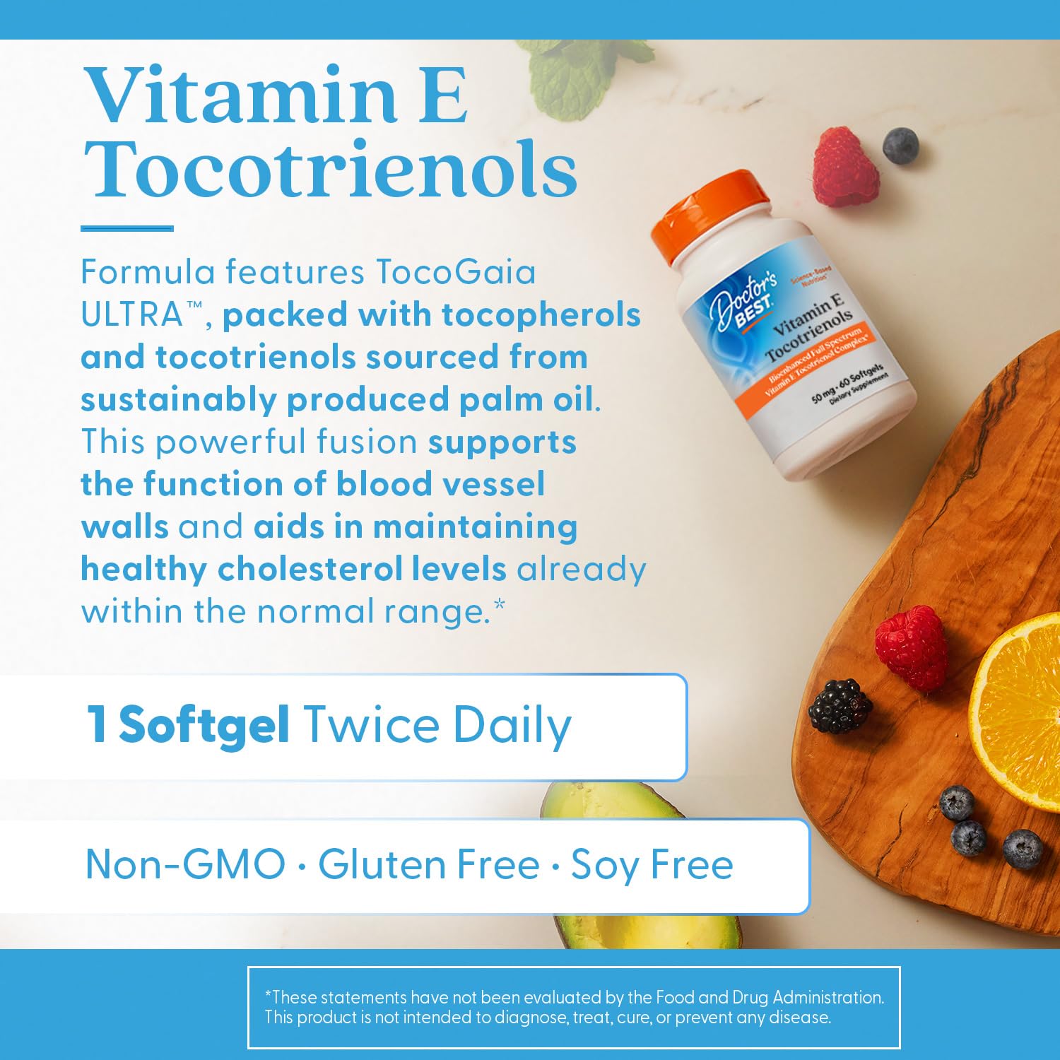 Doctor's Best Tocotrienols bottle on wooden surface for everyday wellness