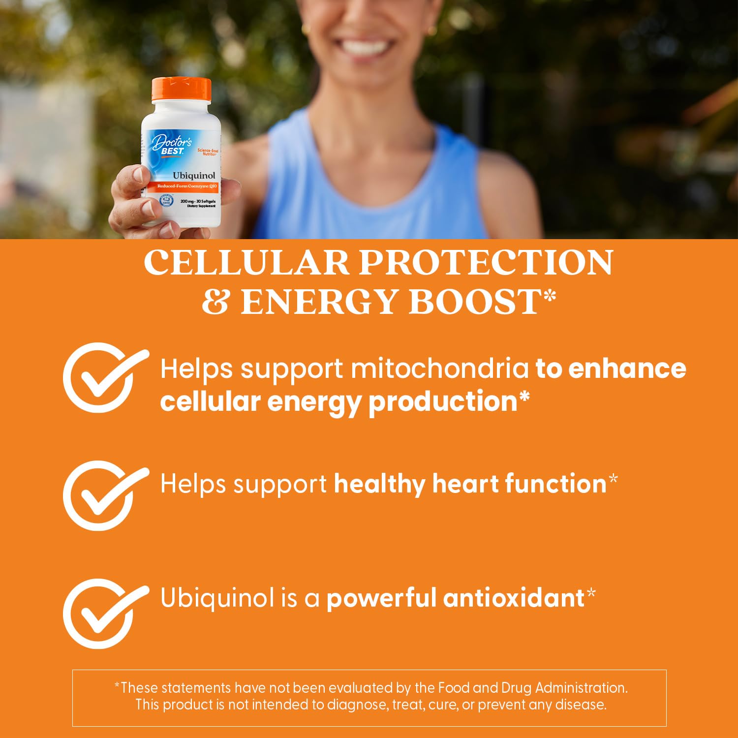 Doctor's Best Ubiquinol bottle back close-up with supplement facts