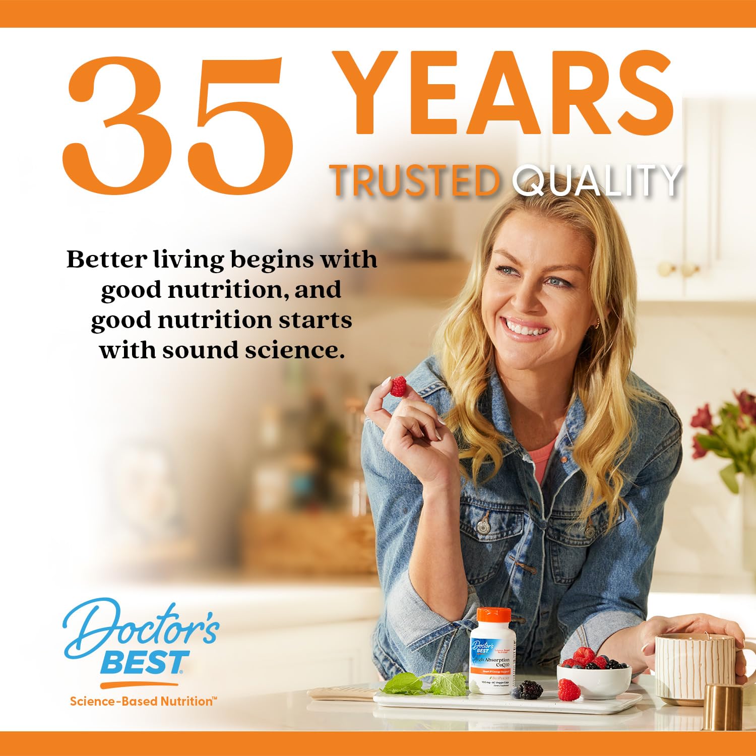 Doctor's Best Ubiquinol bottle on table emphasizing product quality