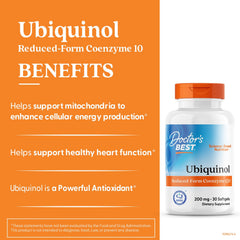 Doctor's Best Ubiquinol label panel with non-GMO and allergen-free claims