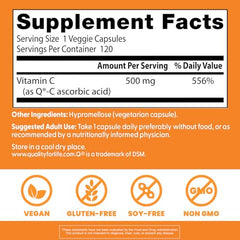 Doctor's BEST Vitamin C bottle label showing 500 mg per serving.