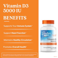 Close-up of capsules showing softgel texture for Doctor's Best Vitamin D3 5000 IU.