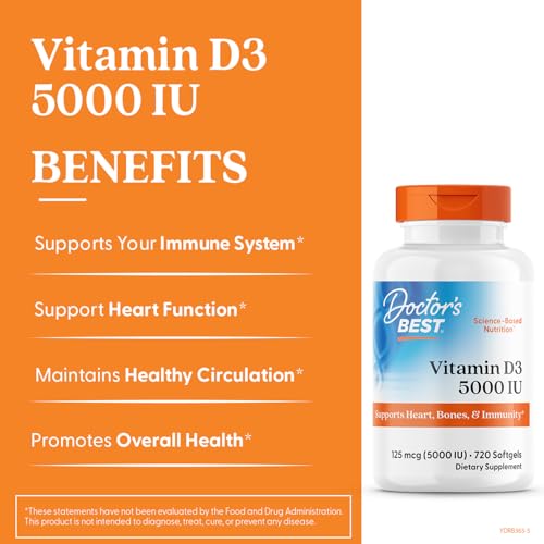 Doctor's Best Vitamin D3 capsules ideal for immune and heart support.
