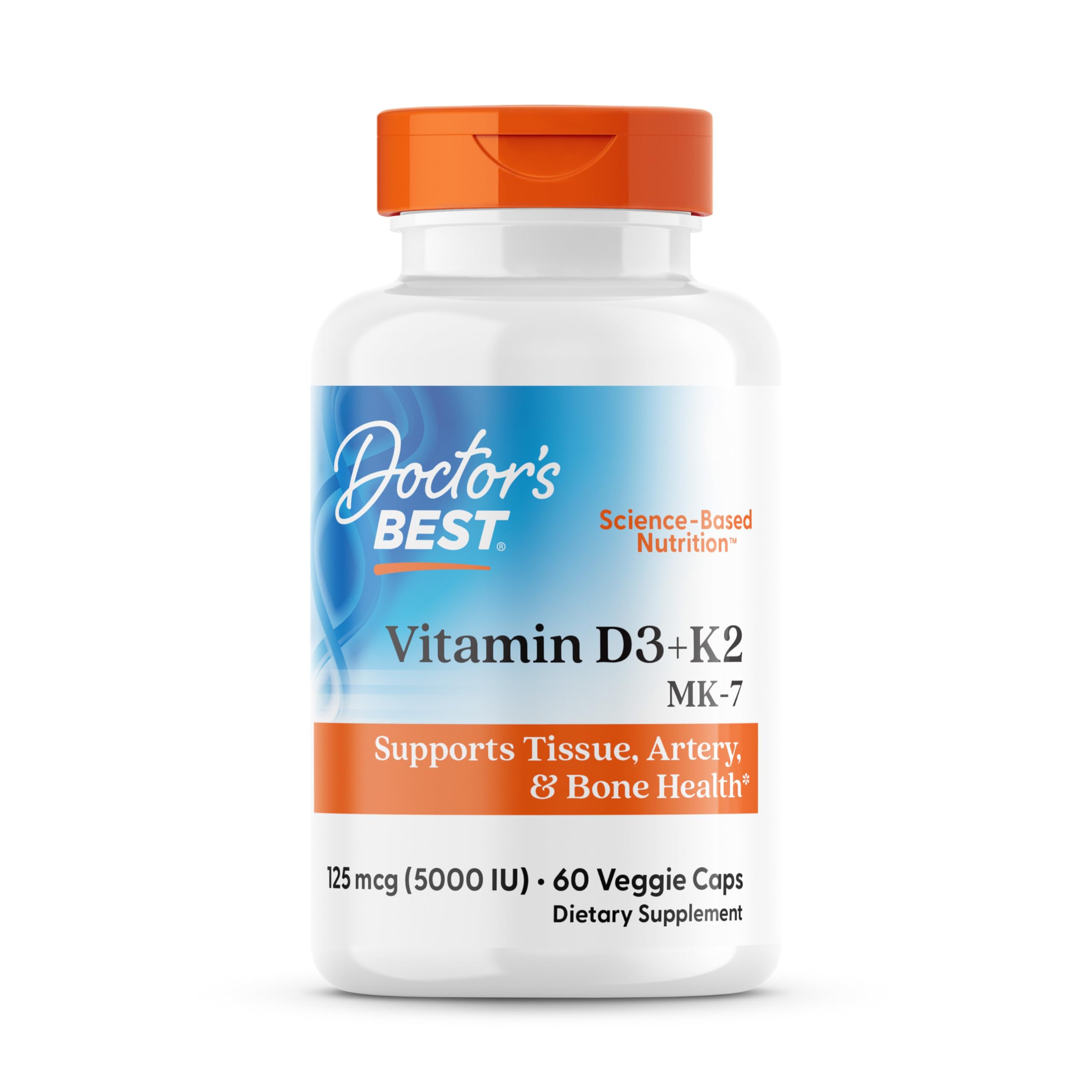 Doctor's Best Vitamin D3 + K2 bottle cap close-up, highlighting easy daily intake.