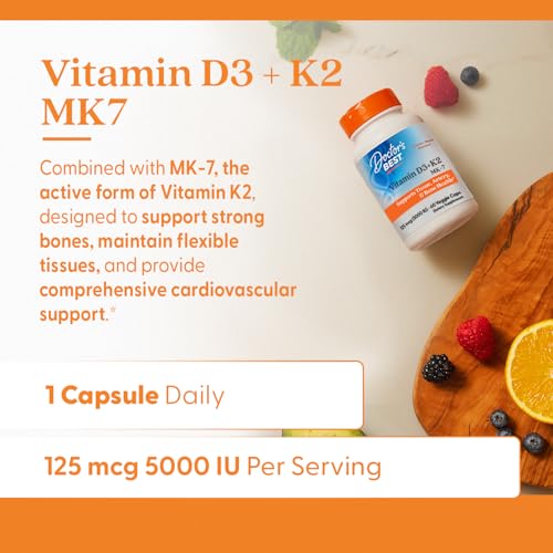 Doctor's Best bottle on shelf, convenient daily vitamin for bone and heart health.