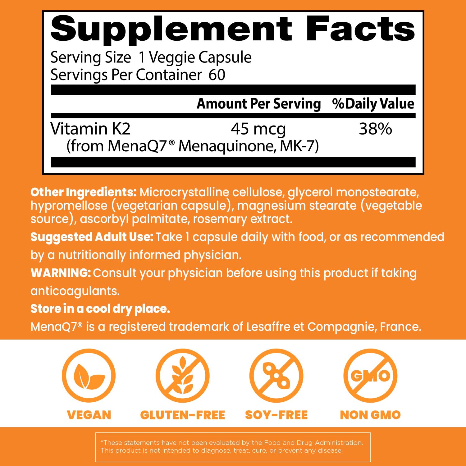 MenaQ7 label on Doctor's Best bottle highlights high-bioavailability vitamin K2 MK-7