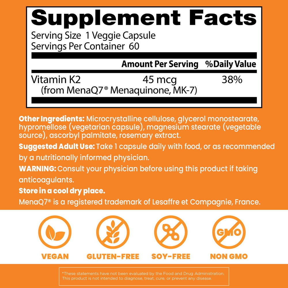 MenaQ7 label on Doctor's Best bottle highlights high-bioavailability vitamin K2 MK-7