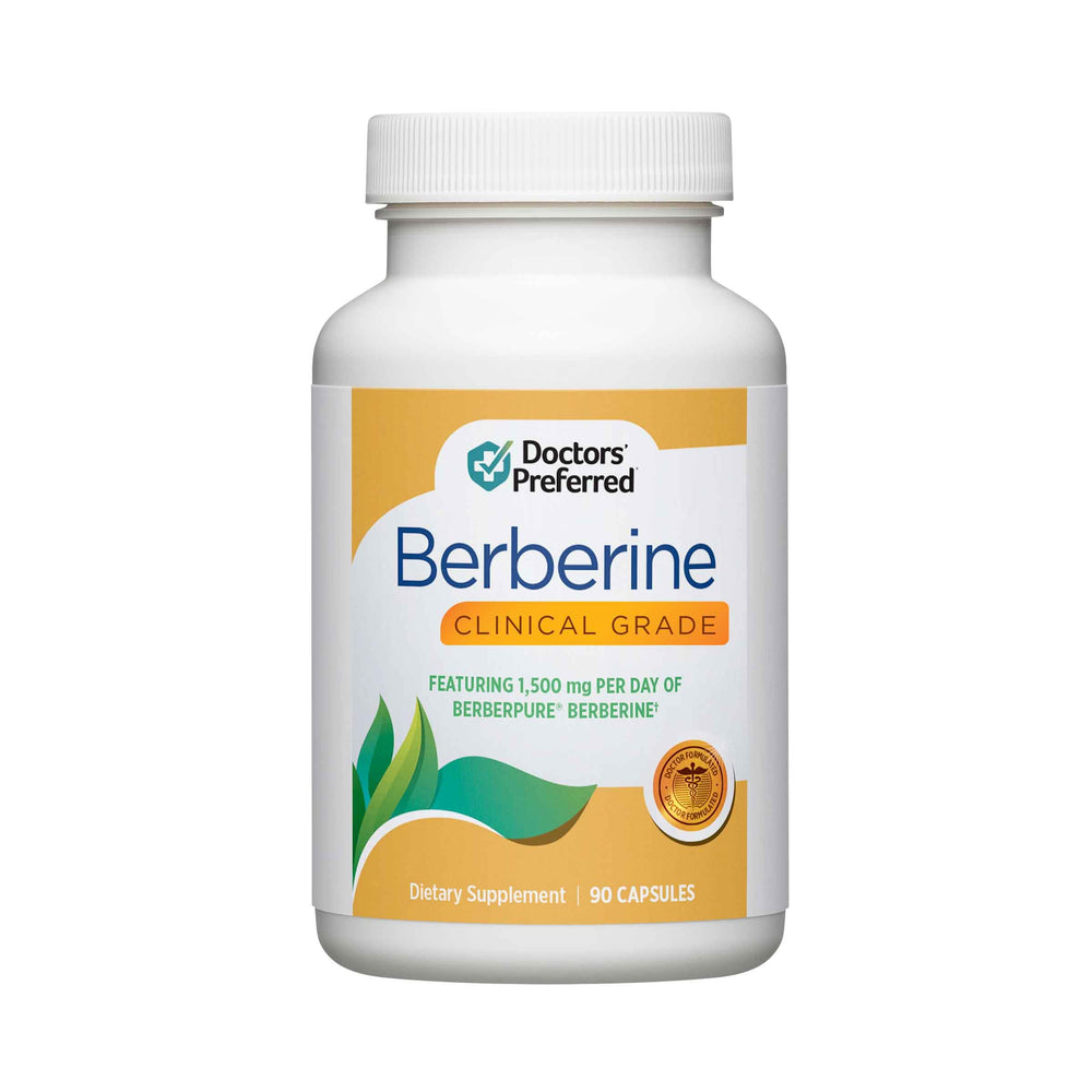 DOCTORS' PREFERRED Berberine Clinical Grade bottle front with 1,500 mg daily dosage for wellness.