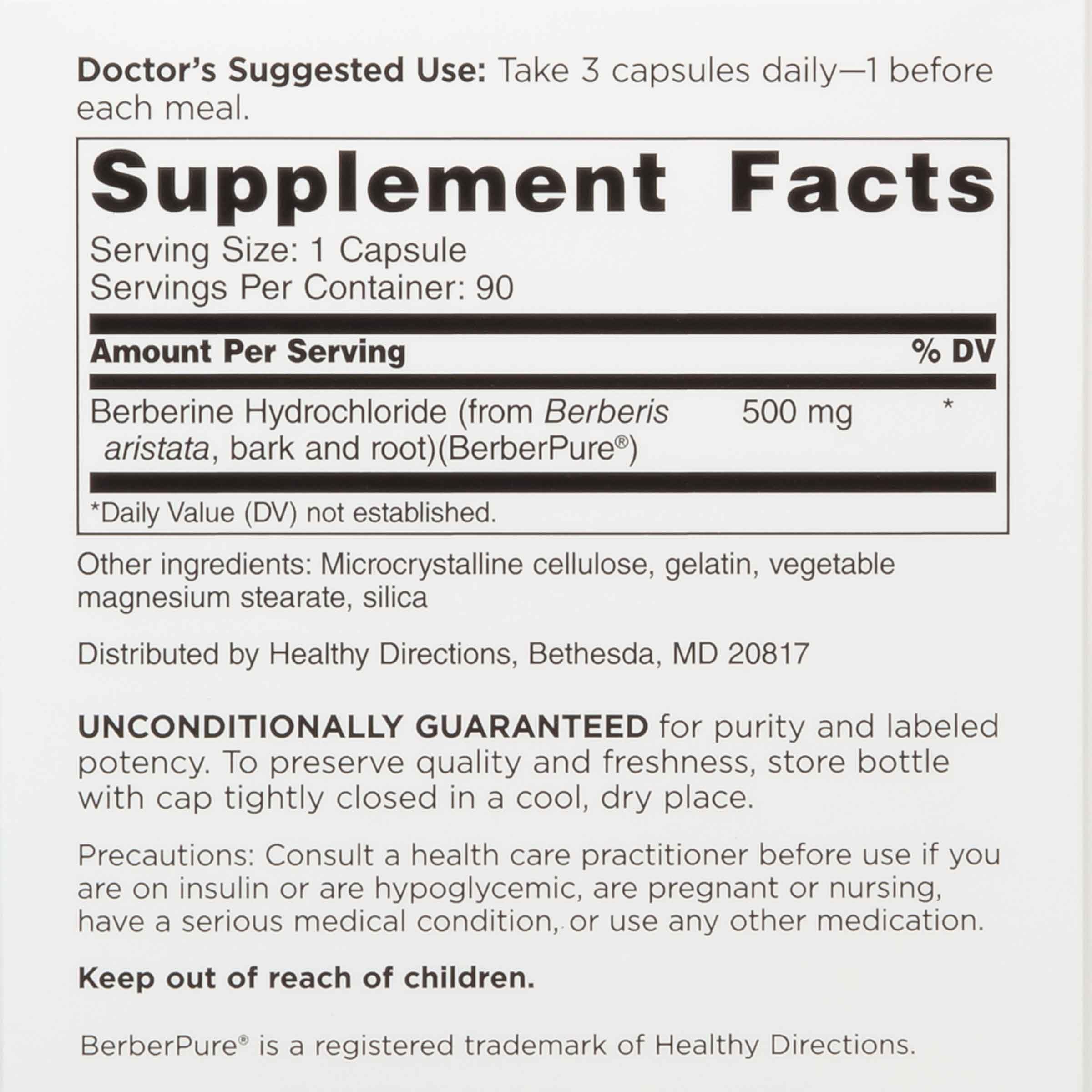 DOCTORS' PREFERRED Berberine Clinical Grade bottle side for easy daily administration.