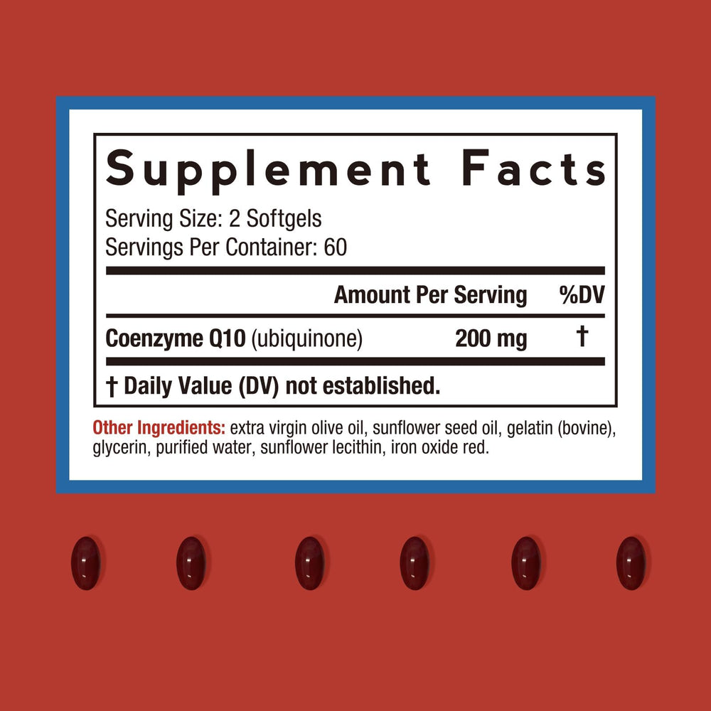 Closeup of Doctor's Recipes CoQ10 softgels for easy daily energy support.