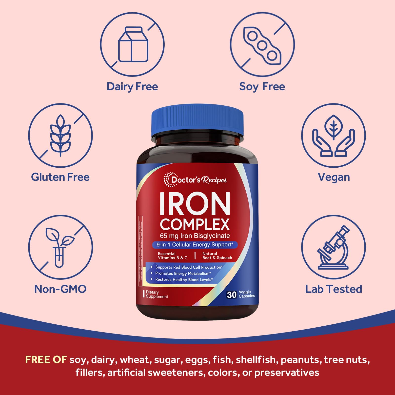 Capsules close-up showcasing gentle iron release and vegan capsule design