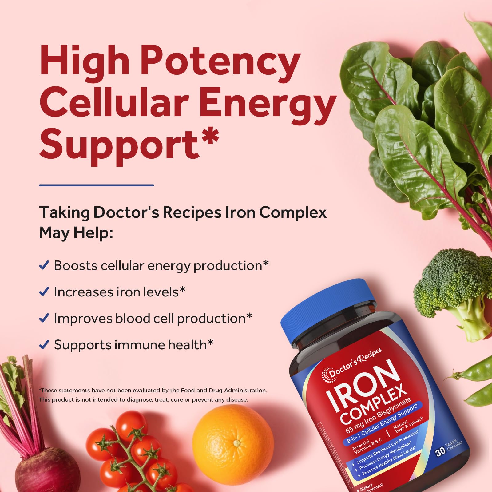 Beet root and spinach ingredients highlighting natural antioxidant support