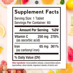 Doctor's Recipes iron-tablet-vitamin-c-ingredient highlights optimized iron uptake.