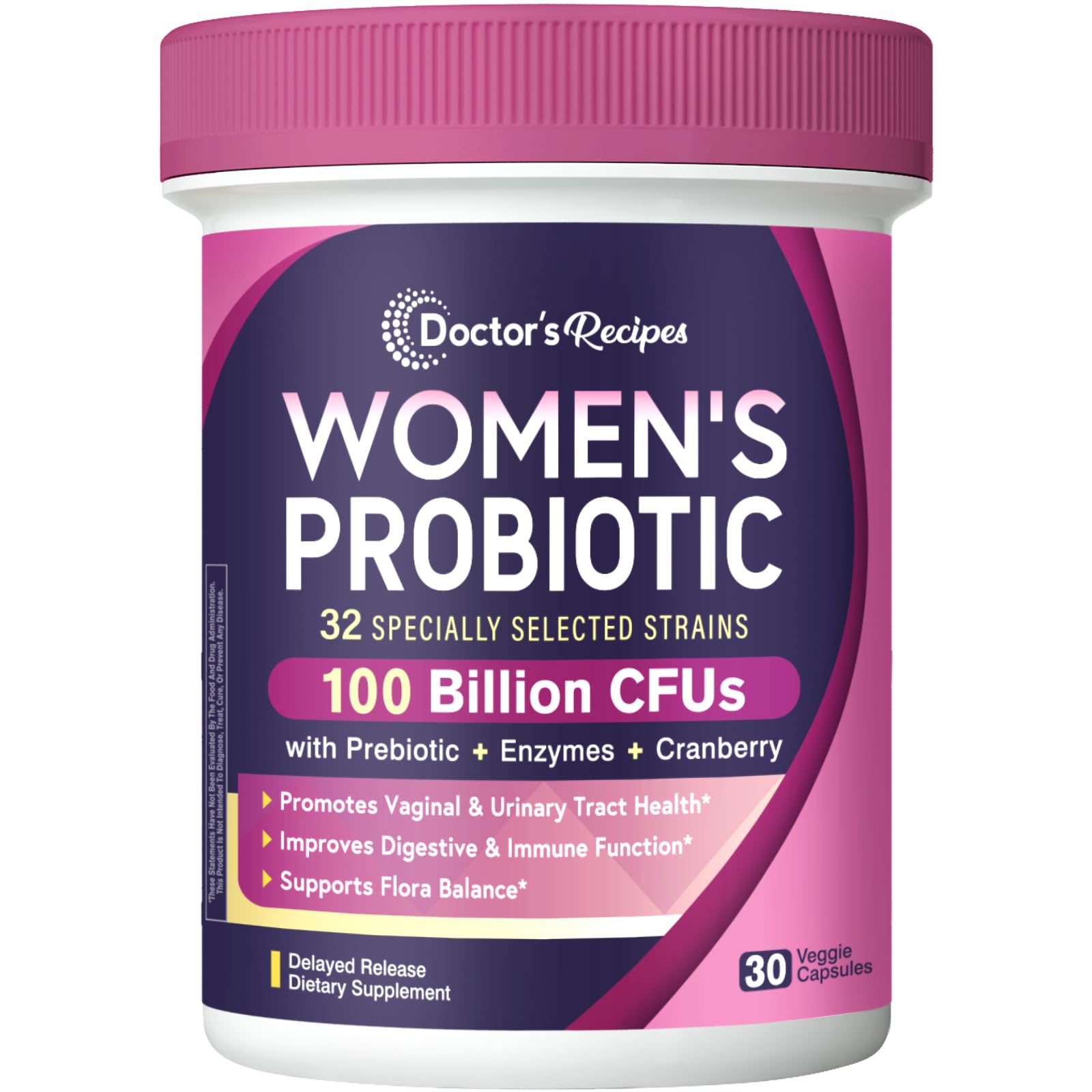 Doctor's Recipes Probiotics for Women bottle front view for daily gut support.