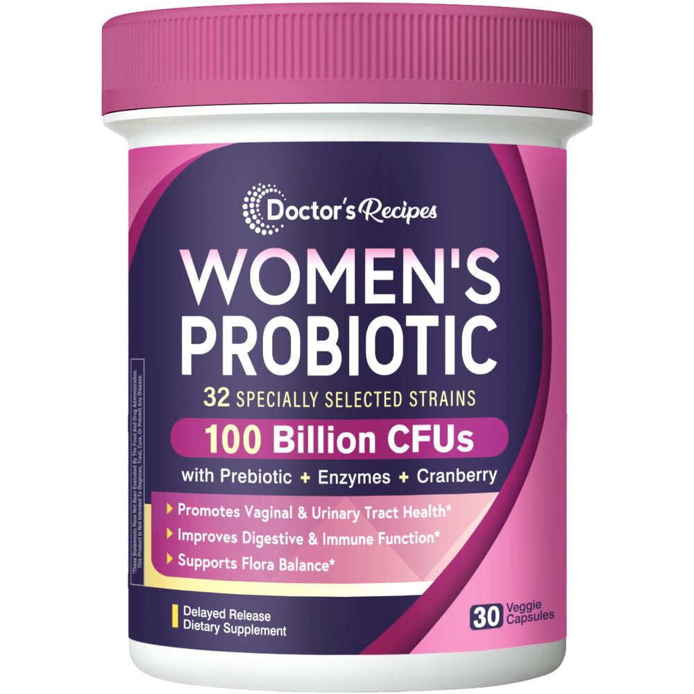Doctor's Recipes Probiotics for Women bottle front view for daily gut support.