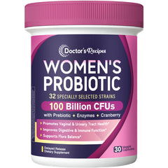 Doctor's Recipes Probiotics for Women bottle front view for daily gut support.