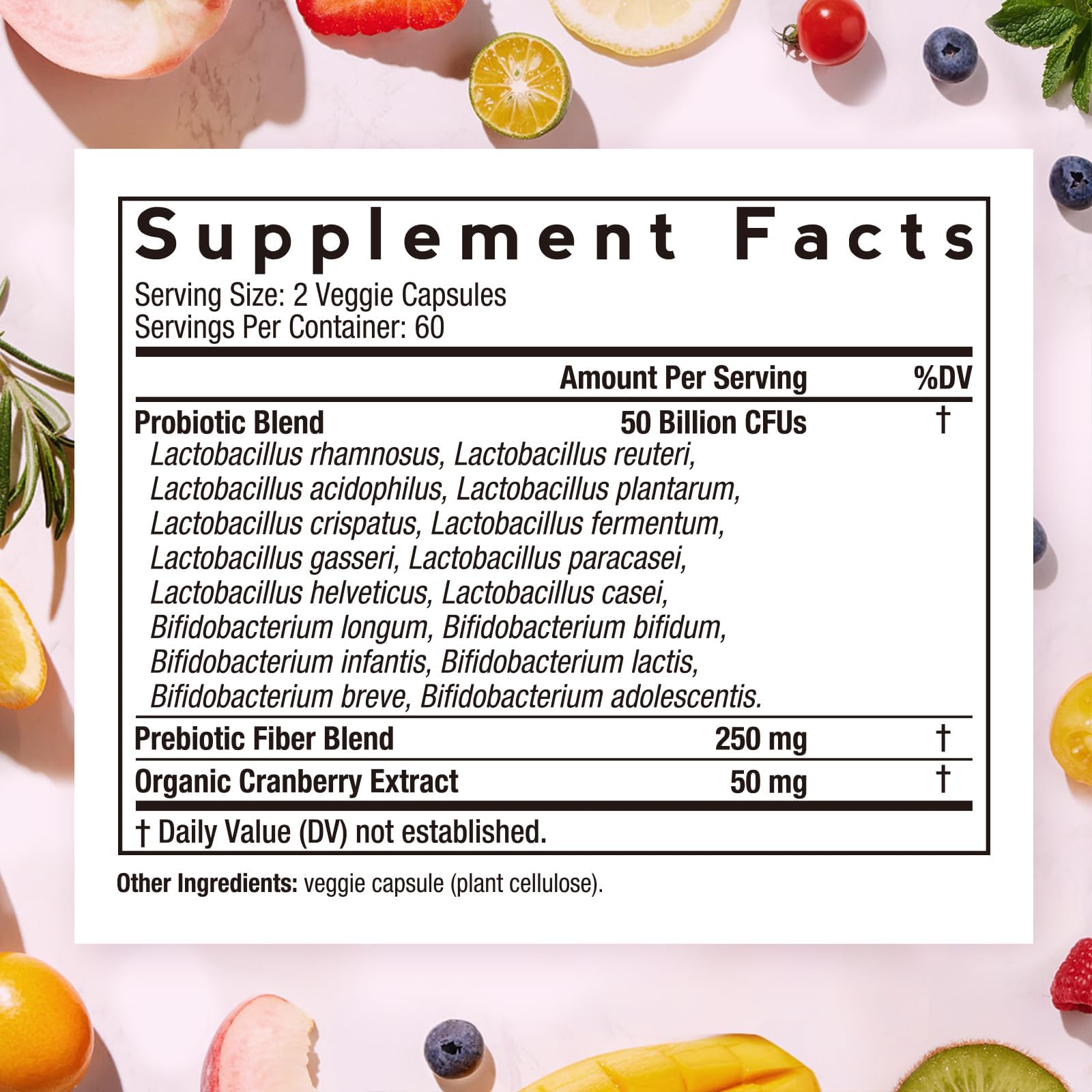Doctor's Recipes Women's Probiotic capsules show a 16-strain blend for gut diversity