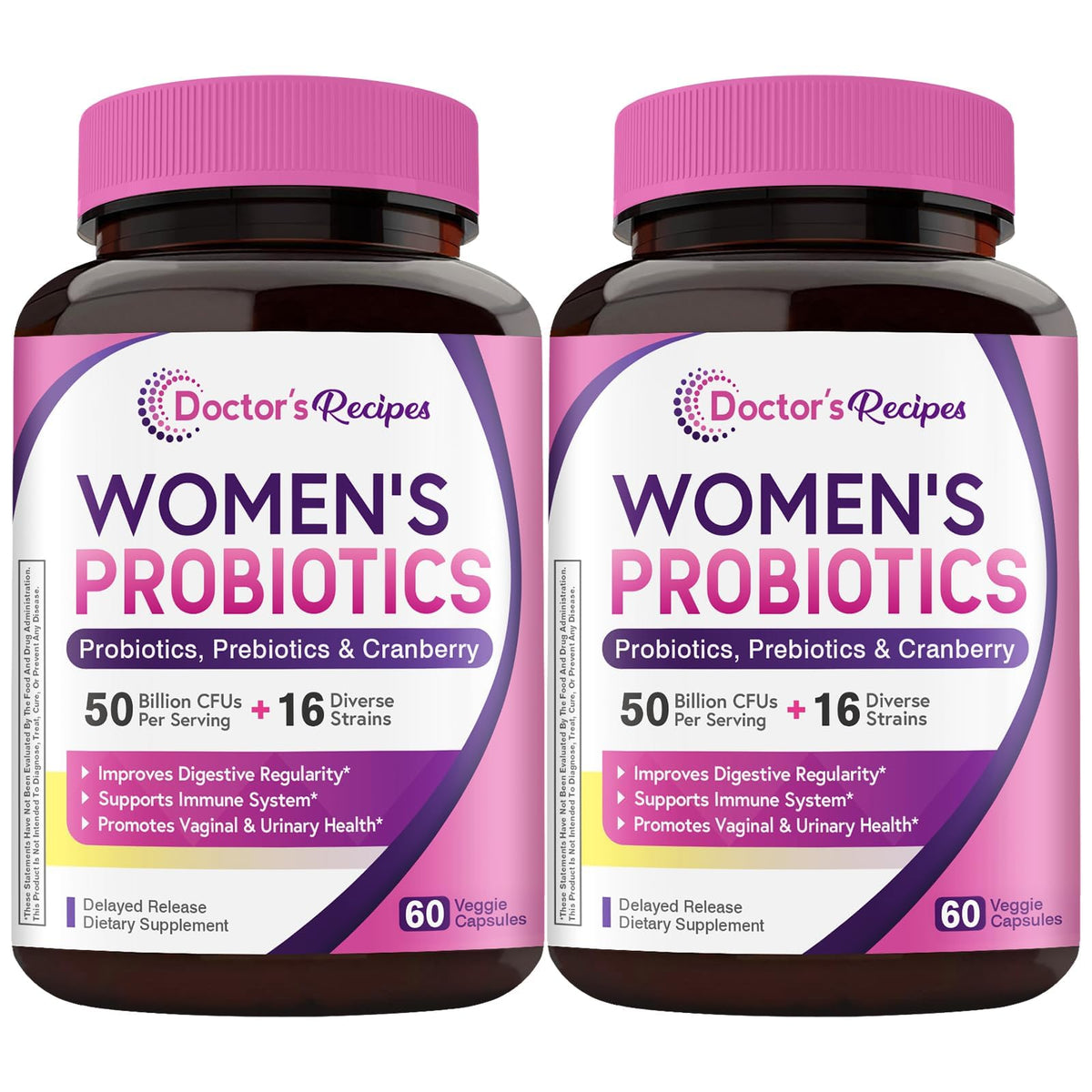 Doctor's Recipes Women's Probiotics bottle front for daily gut balance.