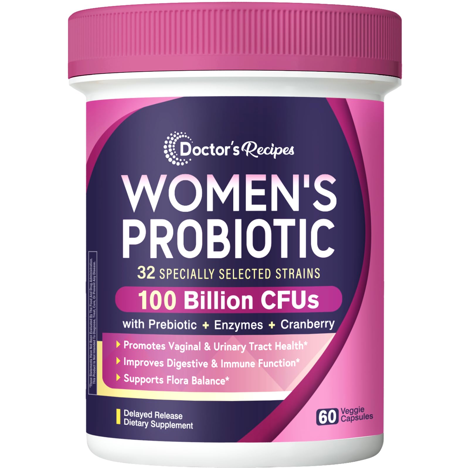 Doctor's Recipes Probiotics for Women bottle front showing 60 capsules for daily balance