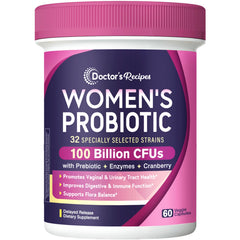 Doctor's Recipes Probiotics for Women bottle front showing 60 capsules for daily balance