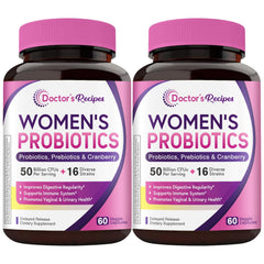 Doctor's Recipes Women's Probiotics bottle front for daily gut balance.