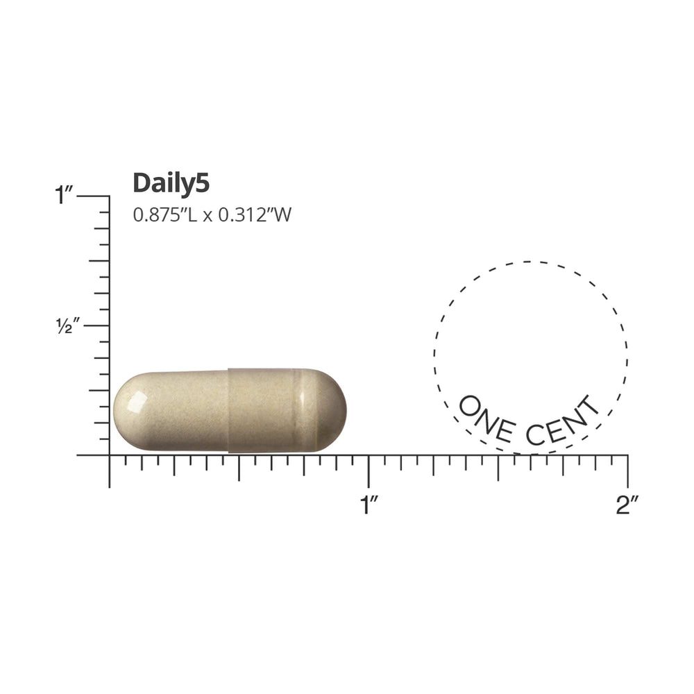 DOCTORS' PREFERRED Daily5 capsules close-up of vegan capsules for daily wellness.