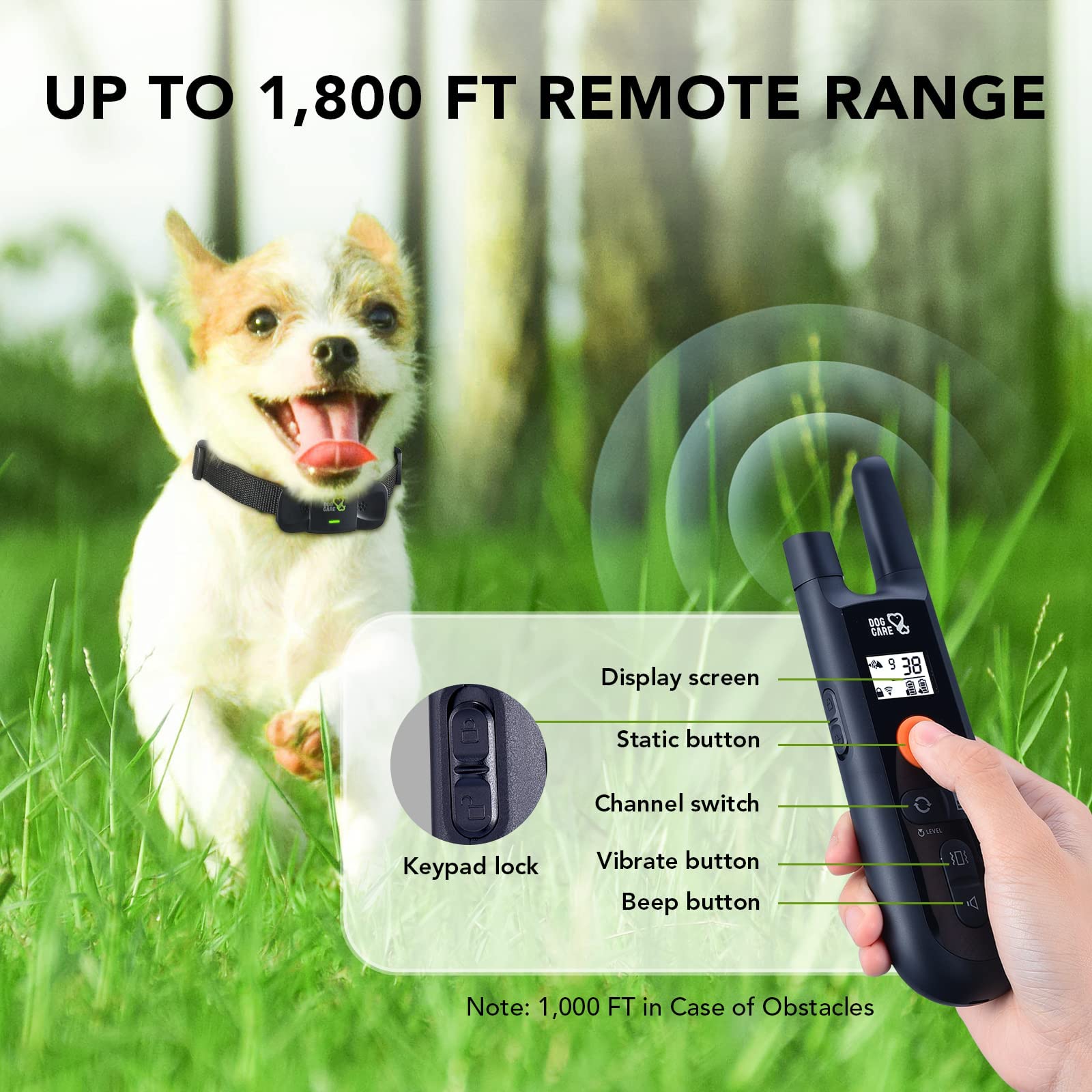 DOG CARE training collar with 5 modes for versatile cues and feedback