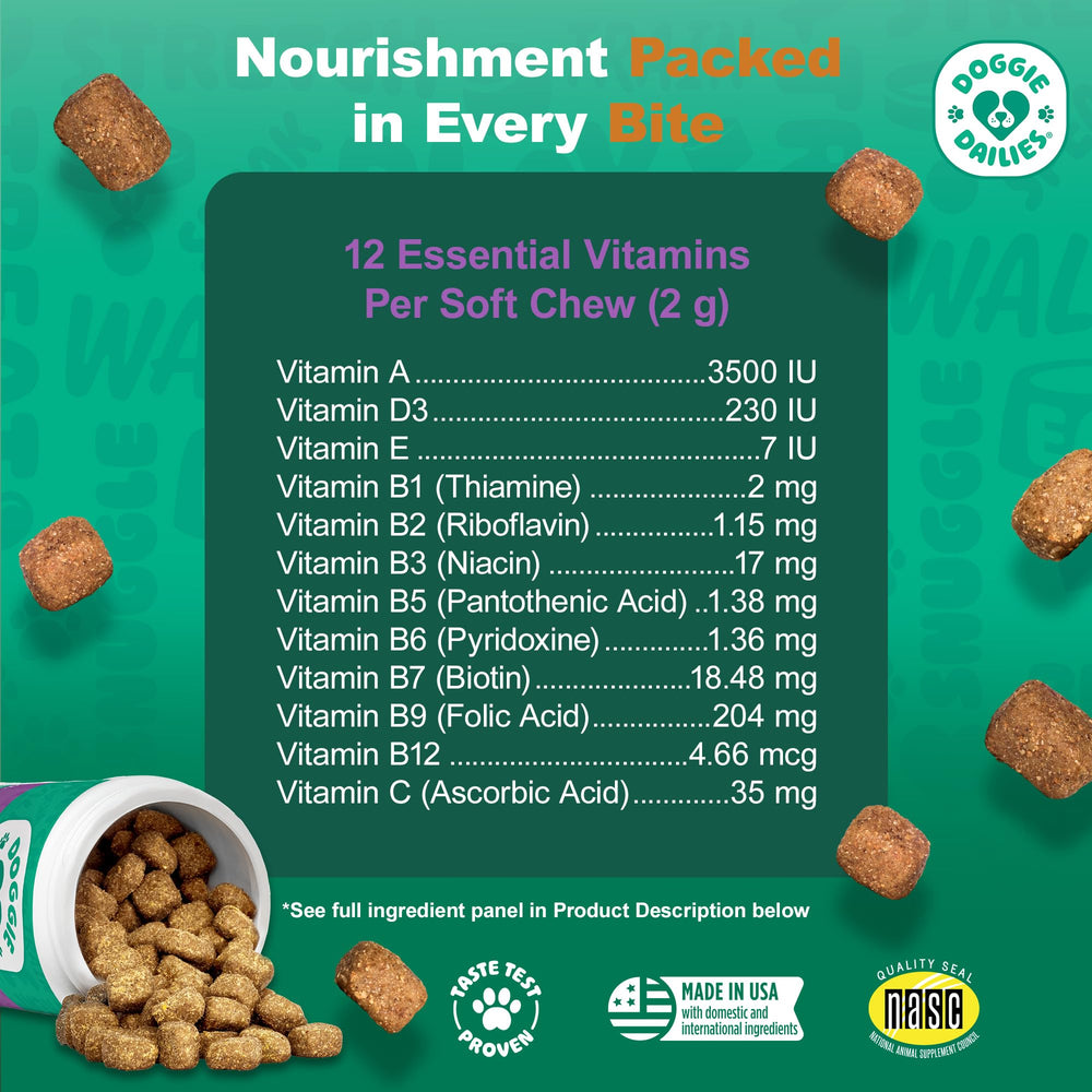 Doggie Dailies immune support soft chews with B vitamins for immune health.