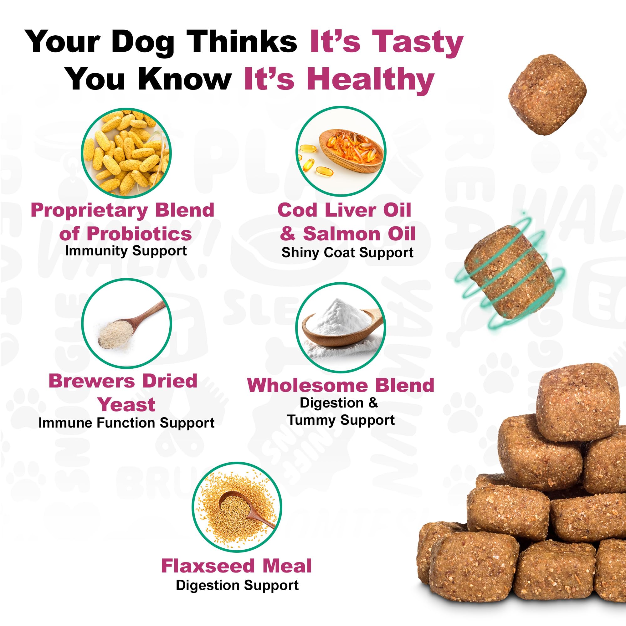 Ingredients list for Doggie Dailies Probiotics highlighting probiotic strains