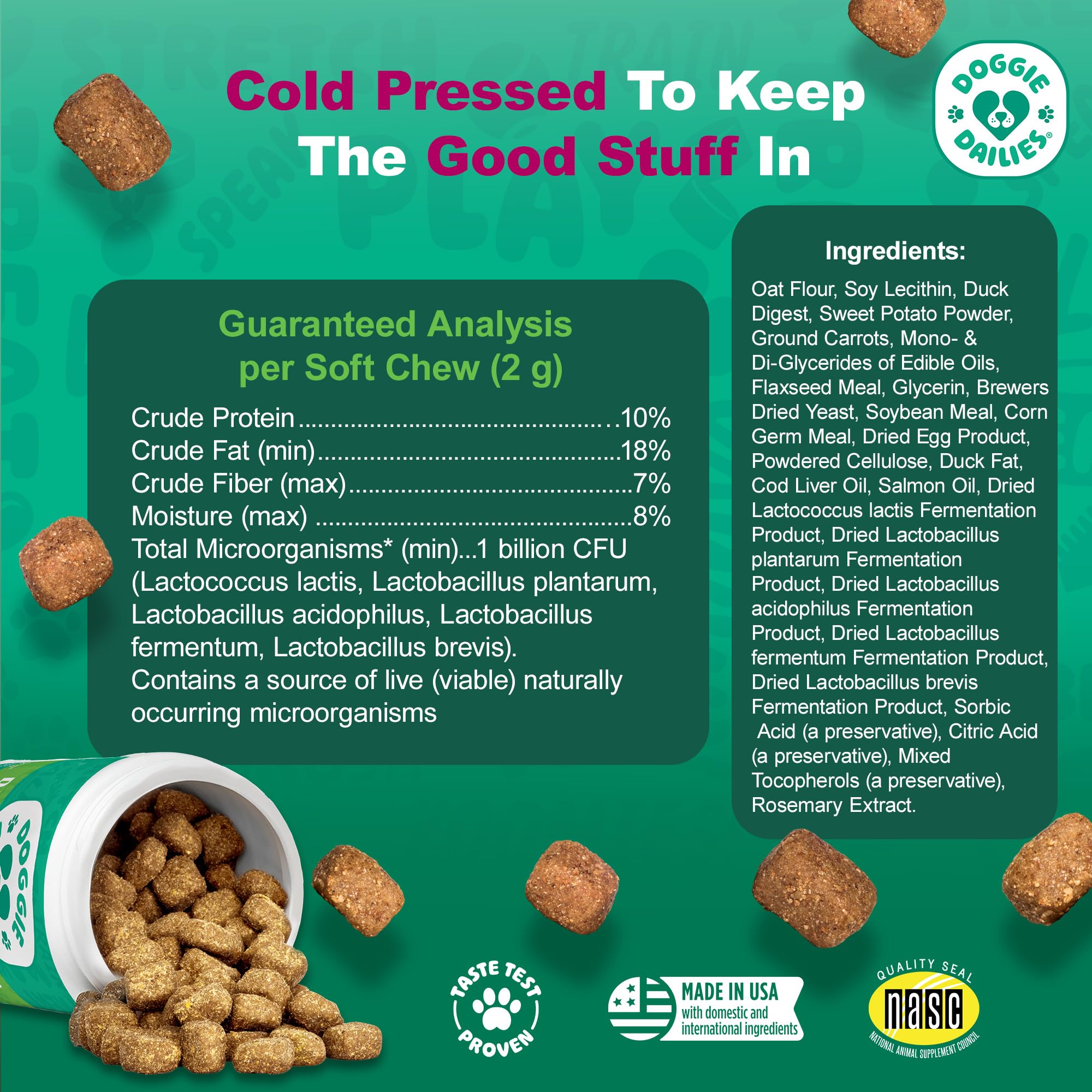 Serving dish with Doggie Dailies Probiotics chews for daily use