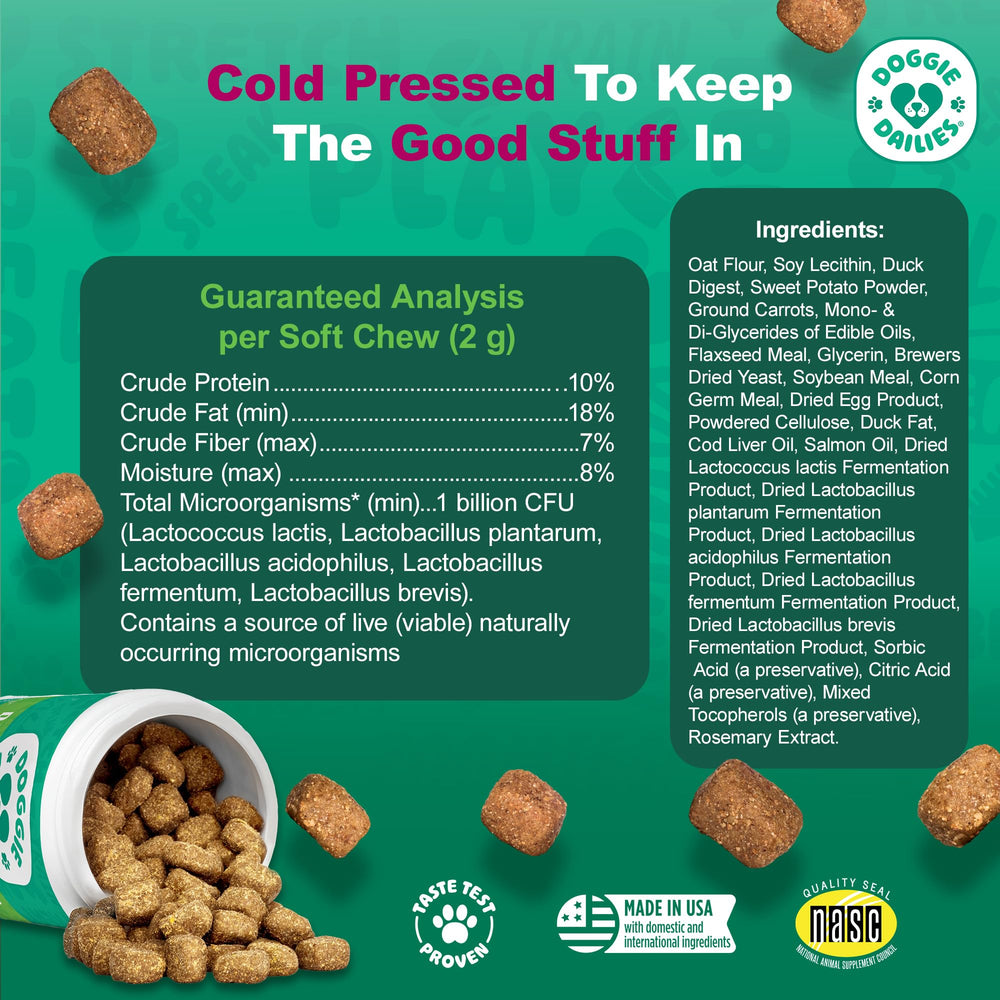 Serving dish with Doggie Dailies Probiotics chews for daily use