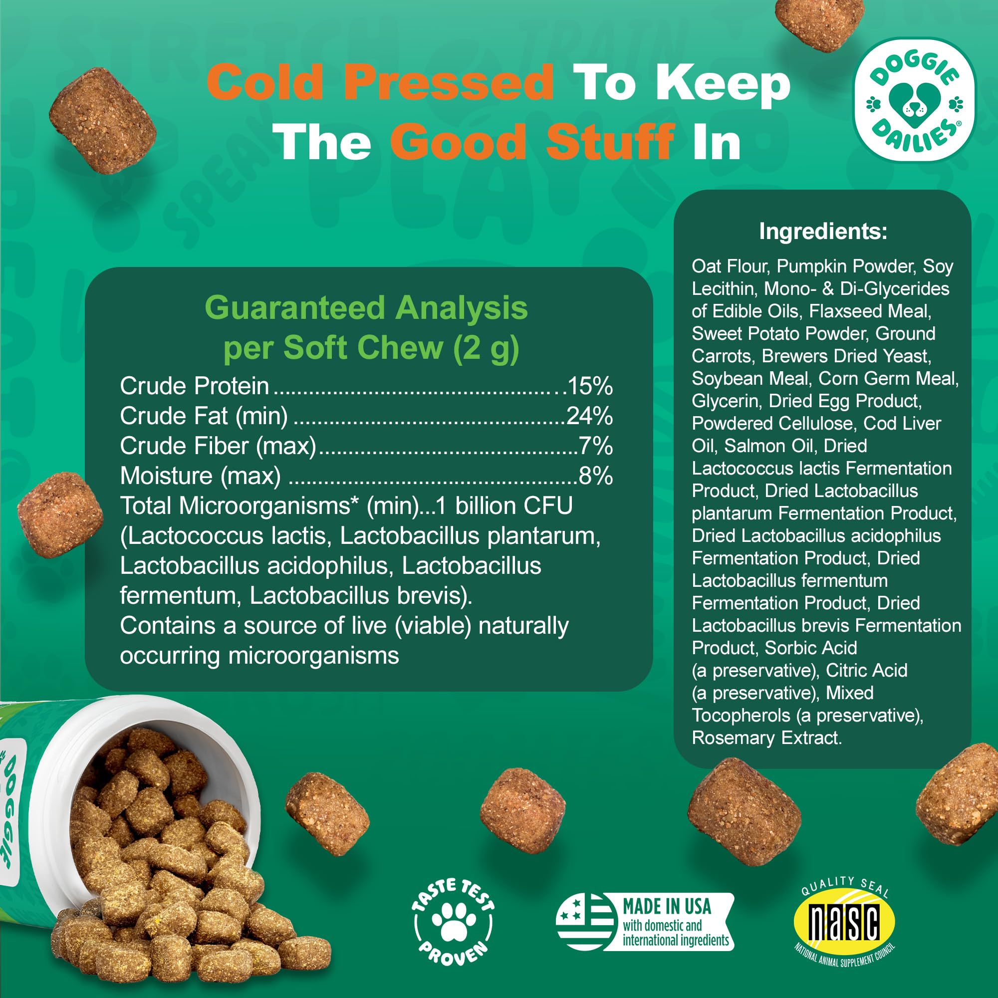 Doggie Dailies Probiotics palatability test image shows dogs enjoying the chews