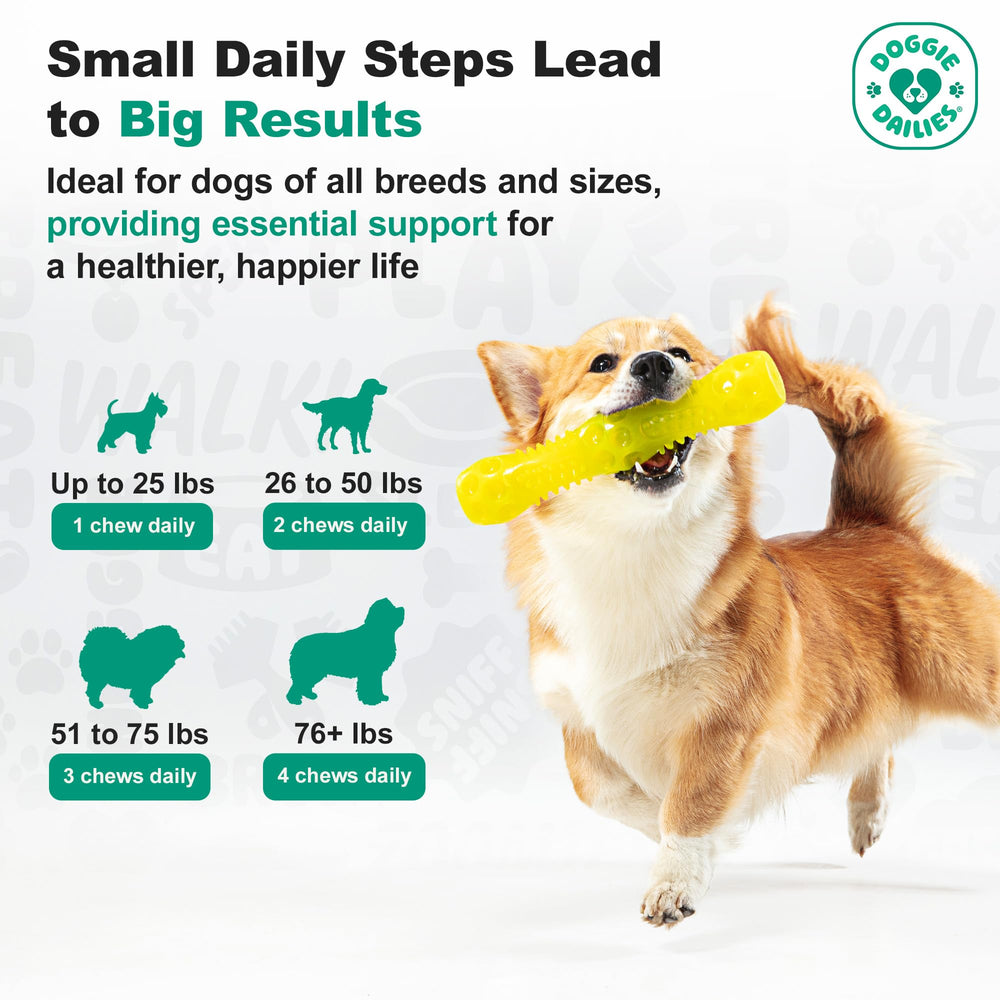 Doggie Dailies quality-assured soft chews produced in a US facility.