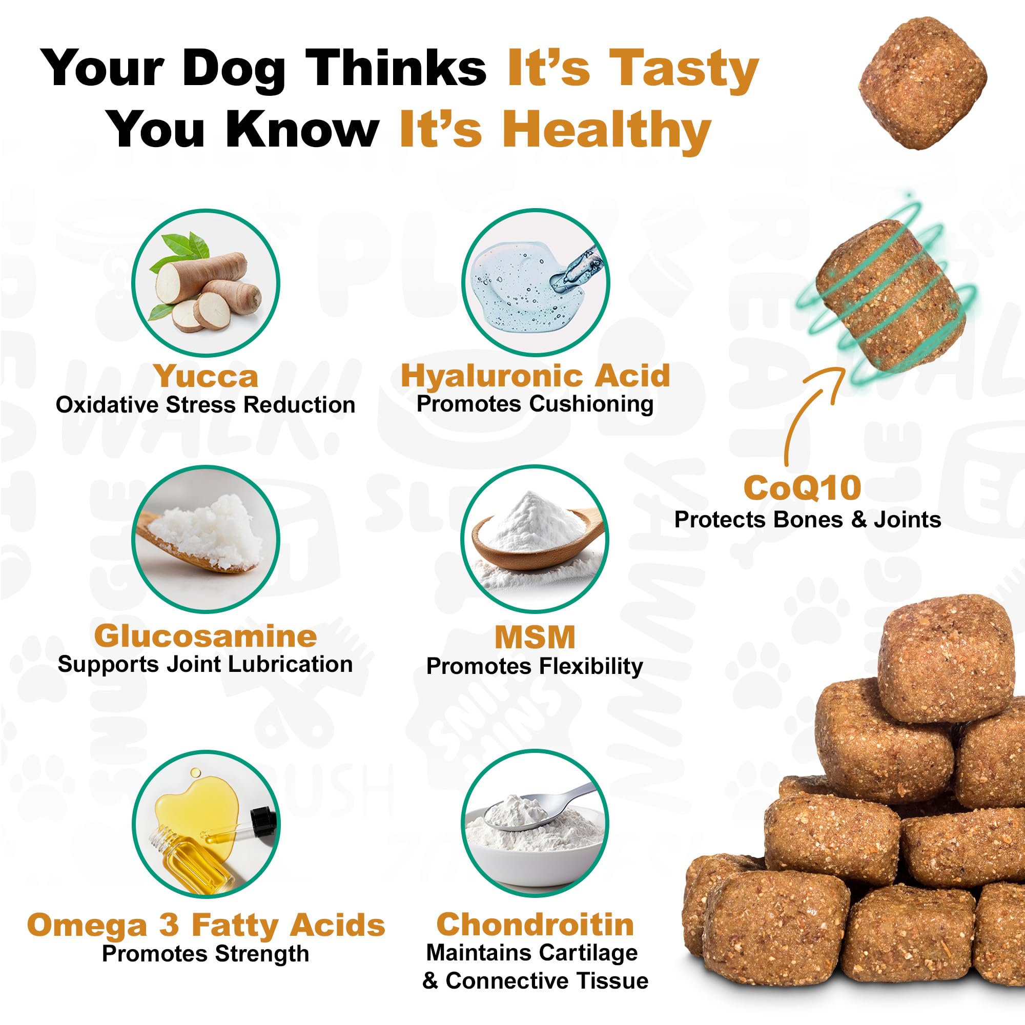 Doggie Dailies turmeric yucca dog joint chews promote joint comfort during daily activities.