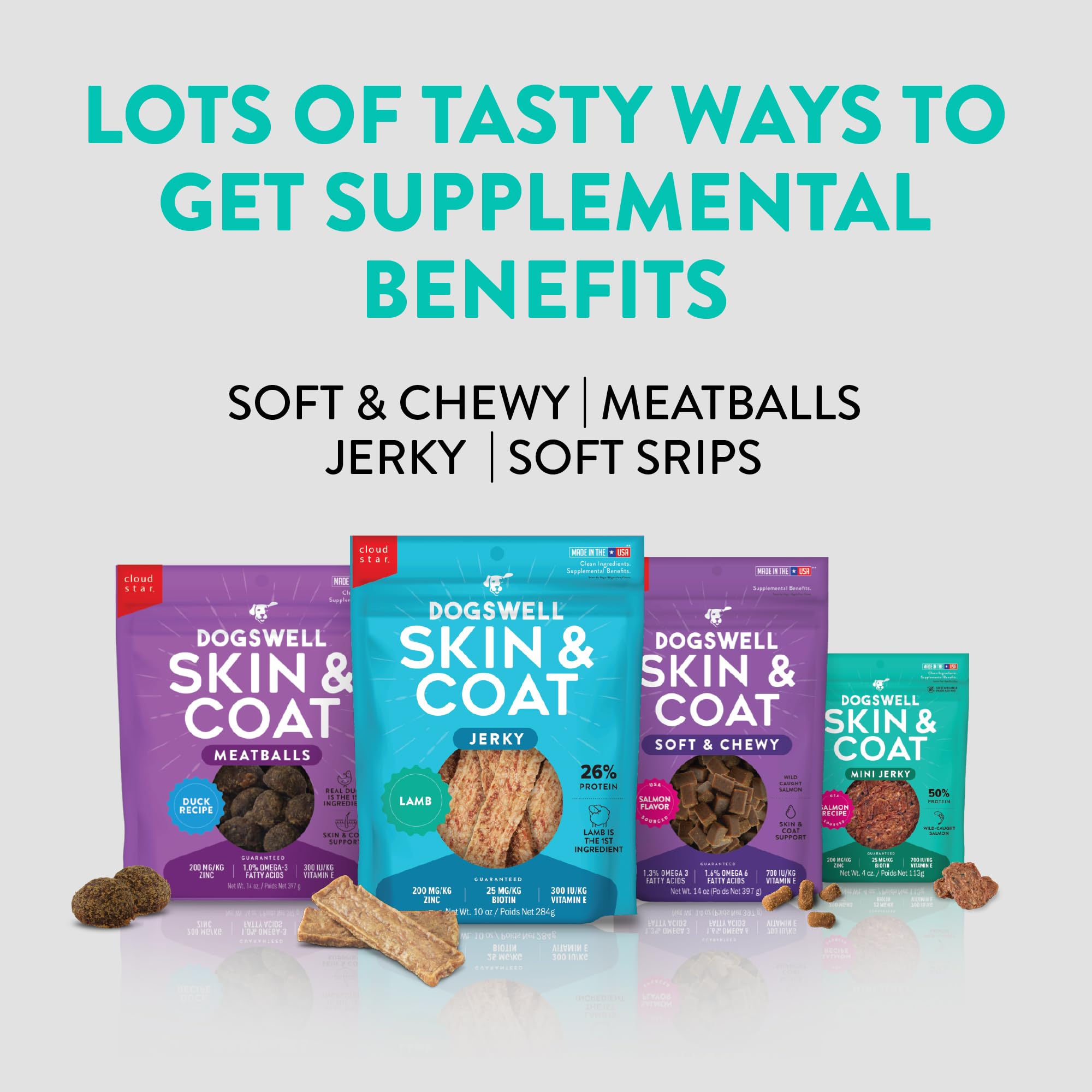 DOGSWELL Made in USA jerky for dogs delivers high-protein nutrition.
