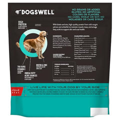 DOGSWELL Wild-caught Salmon first-ingredient jerky supports lean protein intake.